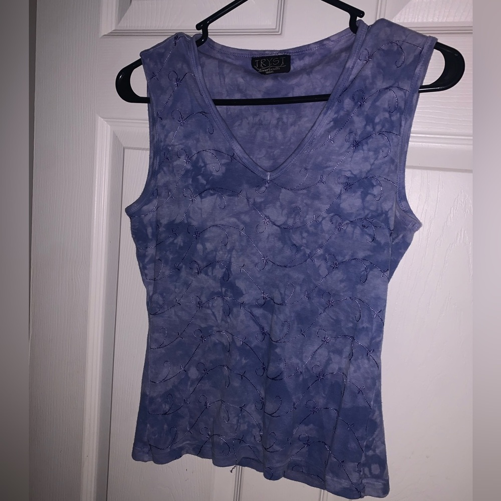 Tryst Purple Tie Dye Vine Floral Sleeveless Tank Top